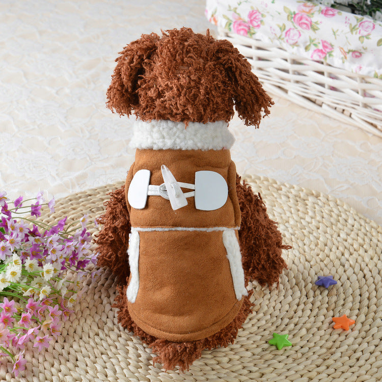 Abrigo efecto ante con borreguito para perro pequeño, color marrón (foto del fabricante)