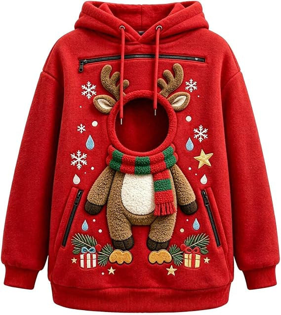 Sudadera navideña reno rojo con bolsillo para mascota