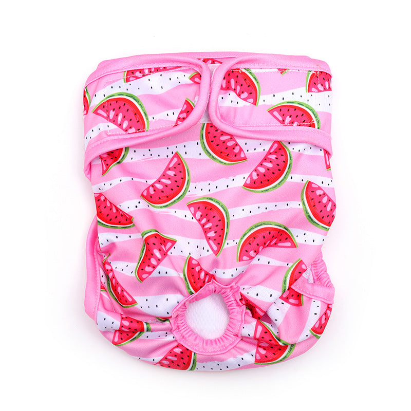 Braguita para el celo con estampado de frutas para perrita (foto del fabricante)