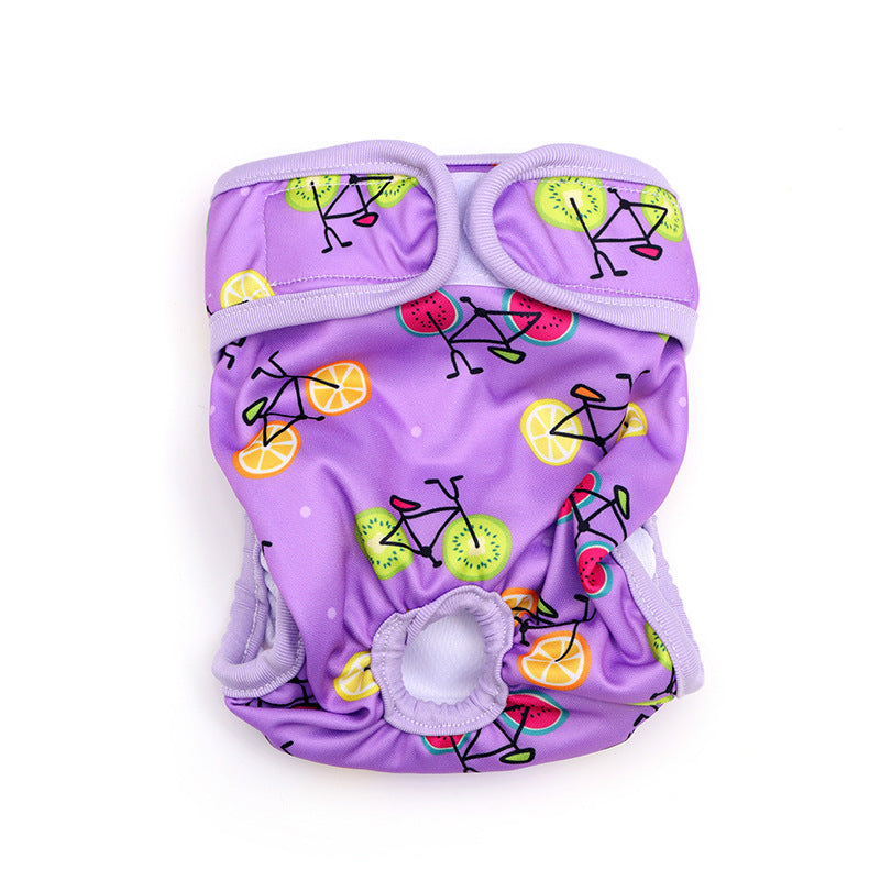 Braguita para el celo con estampado de frutas para perrita (foto del fabricante)