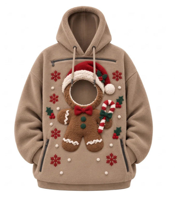 Sudadera navideña galleta de jengibre beige con bolsillo para mascota