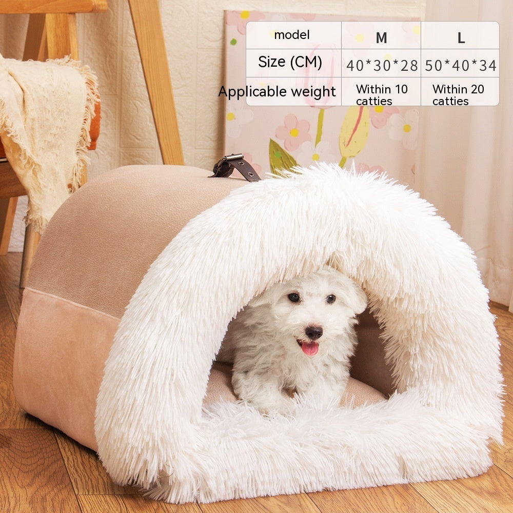 Cama cueva de pelo largo para perro pequeño y gato, color marrón, modelo 2 (foto del fabricante)