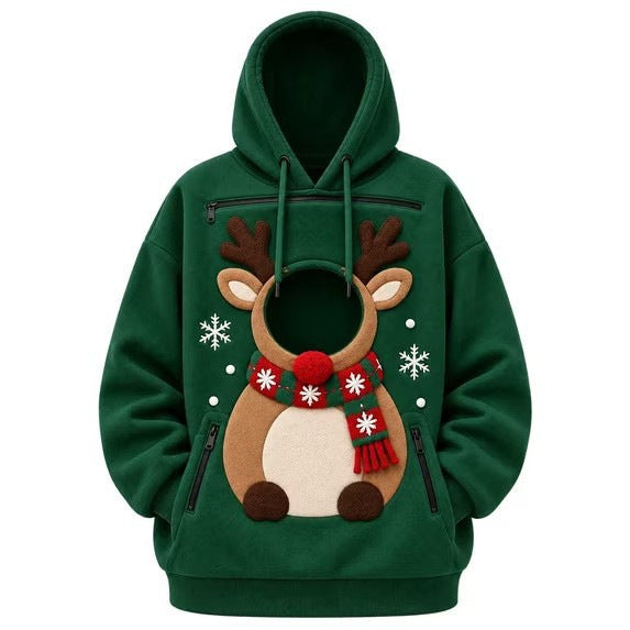 Sudadera navideña reno verde con bolsillo para mascota