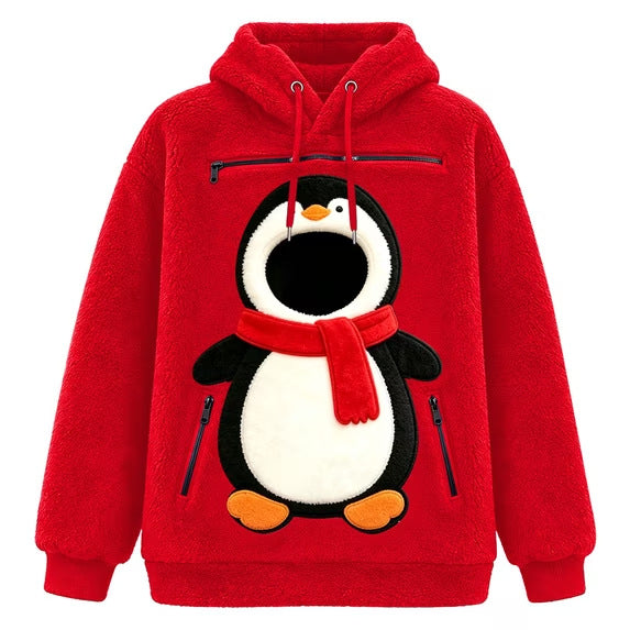 Sudadera navideña pingüino rojo con bolsillo para mascota