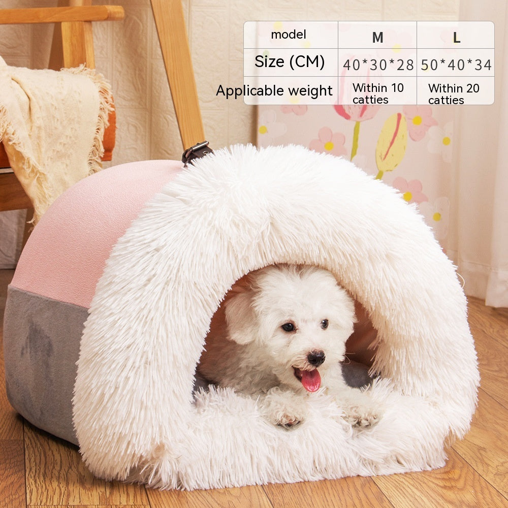 Cama cueva de pelo largo para perro pequeño y gato, color rosa, modelo 2 (foto del fabricante)
