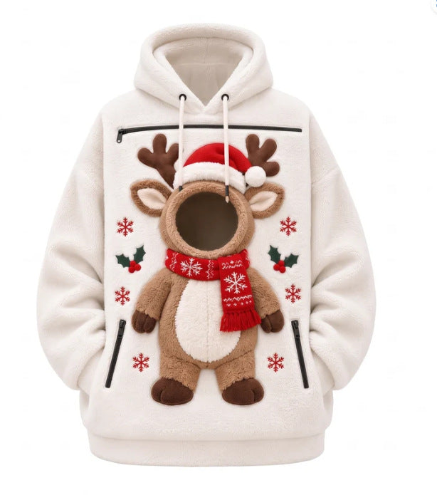 Sudadera navideña reno blanco con bolsillo para mascota