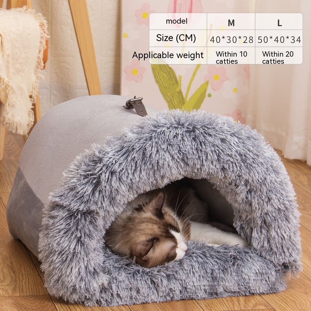 Cama cueva de pelo largo para perro pequeño y gato, color gris, modelo 2 (foto del fabricante)